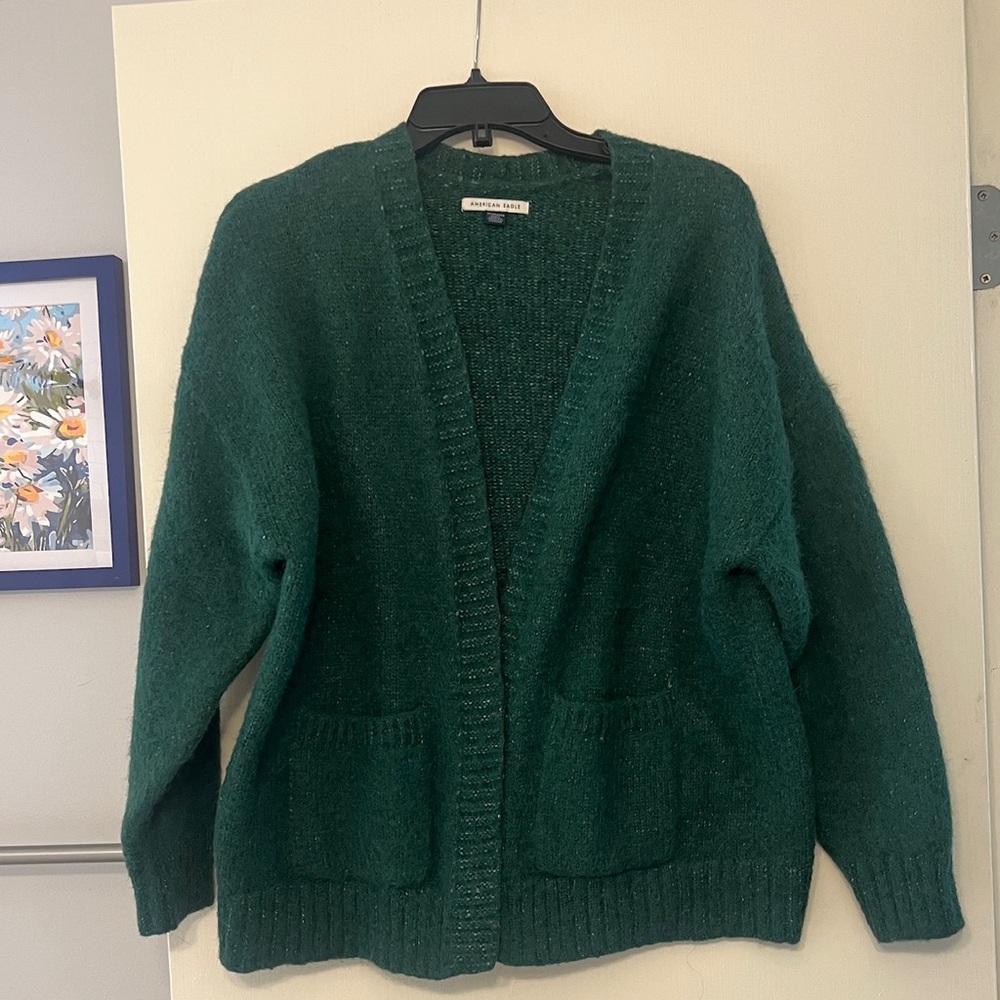 American Eagle Open Front Green Knit Oversize Cardigan size XS